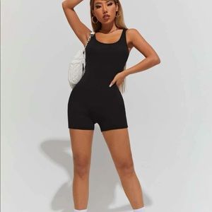 Petite solid unitard tank romper